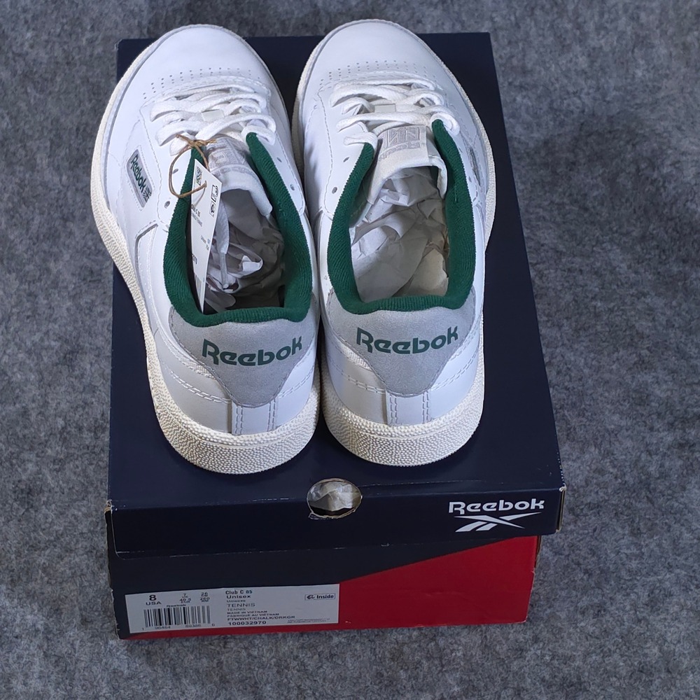 Reebok Club C 85 Mens 8 Womens 9.5 White Green Leather Sneakers 100032970 NEW - Picture 6 of 7